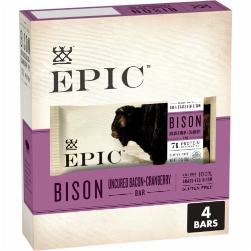 EPIC Bison Bacon Cranberry Bars, Grass-Fed, Paleo Friendly, 1.3 oz Bars, 12  ct