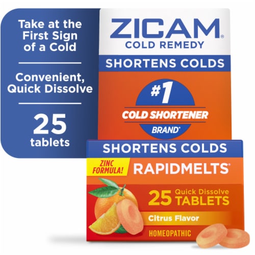 Zicam Cold Remedy Shorten Colds Zinc Formula Citrus Flavored Rapidmelts Tablets Perspective: front