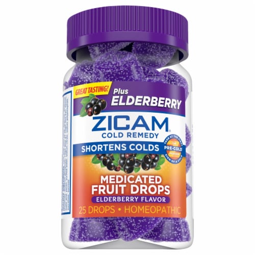 Zicam Elderberry Cold Remedy Medicated Fruit Drops Perspective: front