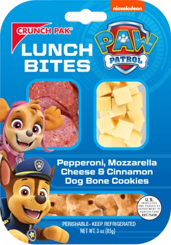 Crunch Pak® PAW Patrol Pepperoni Mozzarella Cheese & Cinnamon Cookie Lunch Bites Perspective: front