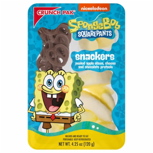 Crunch Pak® SpongeBob Squarepants Snacker with Peeled Sweet Apples Cheese & Chocolate Pretzels Perspective: front