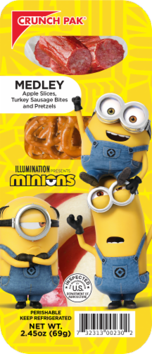 Crunch Pak® Minions Medley With Apple Slices Turkey Sausage Bites & Pretzels Perspective: front
