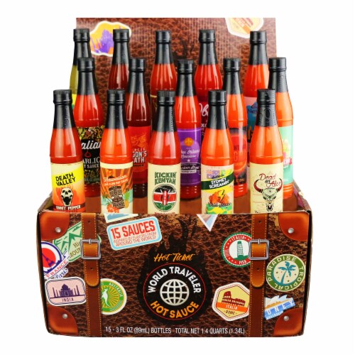 world traveller hot sauce set of 15