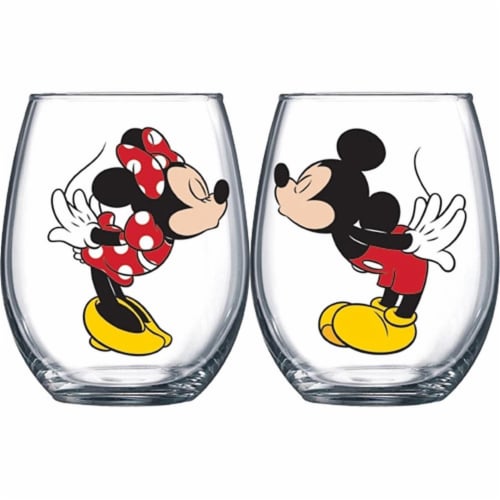 Disney 46040 Mickey & Minnie Kissing Wine Glass Set - 14.5 oz Perspective: front