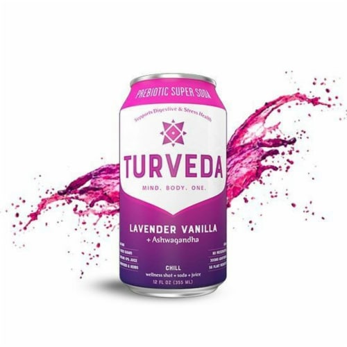 Turveda Chill Lavender Vanilla Prebiotic Super Soda Perspective: front