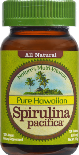 Pure Hawaiian Spirulina Pacifica Tablets 500mg Perspective: front