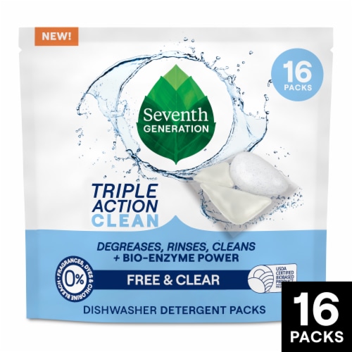 Seventh Generation Triple Action Clean Dishwasher Detergent Packs Free & Clear Perspective: front