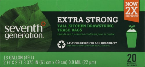 Seventh Generation Tall Kitchen Trash Bags with Drawstring 20 Count – White