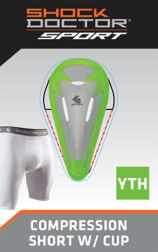 Shock Doctor® Sport Youth Compression Short with Flex Cup - White Perspective: front
