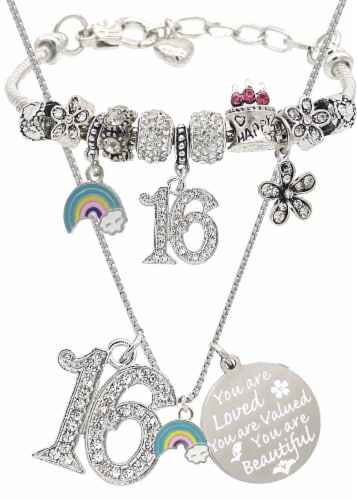 DoraDreamDeko Sweet 16 Rose Gold Necklace Charm Bracelet Jewelry Large Fred Meyer