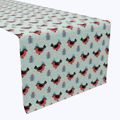 Table Runner, 100% Cotton, 16x108 , Winter Cardinals & Presents Perspective: front