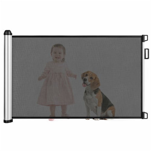 Costway Baby Retractable Mesh Gates Pets Safety Gate Easy Latch Indoor Outdoor Black Perspective: front