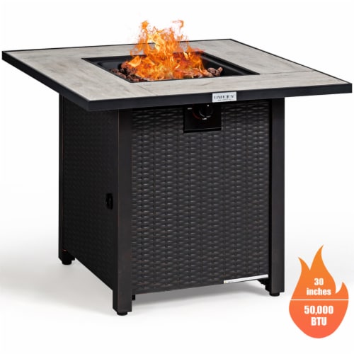 Costway 30'' Square Propane Gas Fire Pit Table Ceramic Tabletop 50,000 BTU with Cover Perspective: front