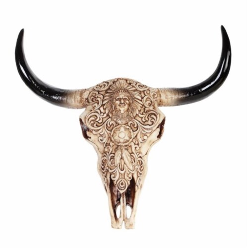 Q-Max GSC9911754 11 in. Buffalo Skull with Carved Relief on the Front Taxidermy Animal Head W Perspective: front