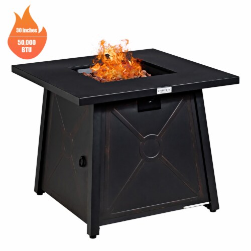 Costway 30'' Square Propane Gas Fire Pit Table 50,000 BTU W/ Waterproof Cover Lava Rock Perspective: front