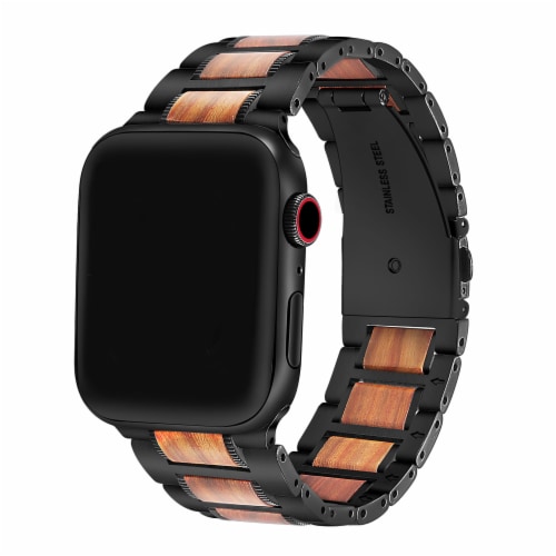 Wallace Black Stainless Steel & Wood Band for Apple Watch 1,2,3,4,5,6 & SE - Size 42mm/44mm Perspective: front