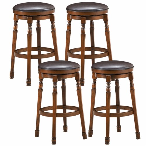 Costway Set of 4 29'' Swivel Bar Stool Leather Padded Dining Kitchen Pub Chair Backless Perspective: front