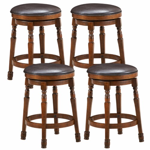 Costway Set of 4 24'' Swivel Bar Stool Leather Padded Dining Kitchen Pub Chair Backless Perspective: front