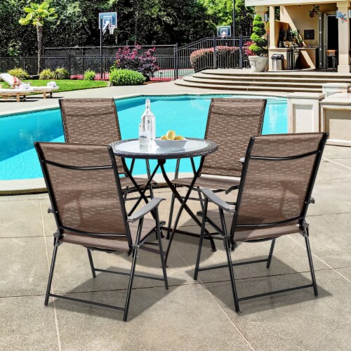 Costway 4PCS Outdoor Patio Folding Chair Camping Portable Lawn Garden W/Armrest Perspective: front