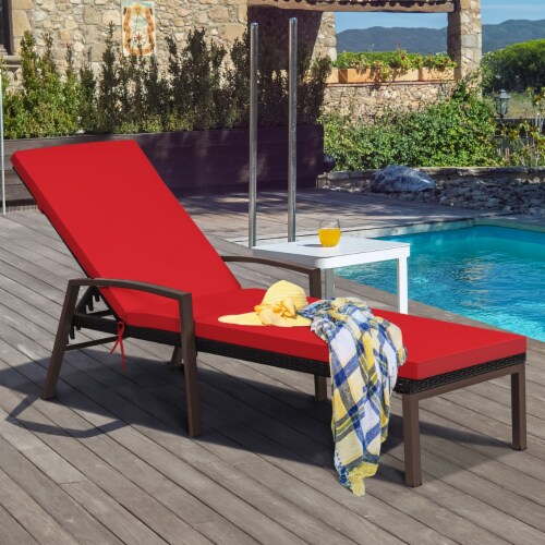 Costway Patio Rattan Lounge Chair Chaise Recliner Back Adjustable