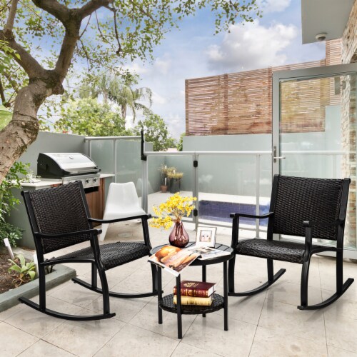 Costway outdoor patio rattan wicker steel side store deck table