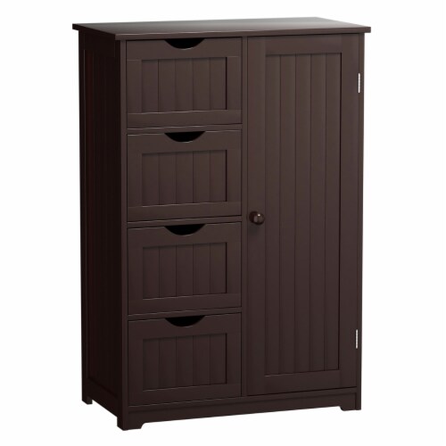 Wooden 4 Drawer Bathroom Cabinet Storage Cupboard 2 Shelves Free Standing Brown Perspective: front