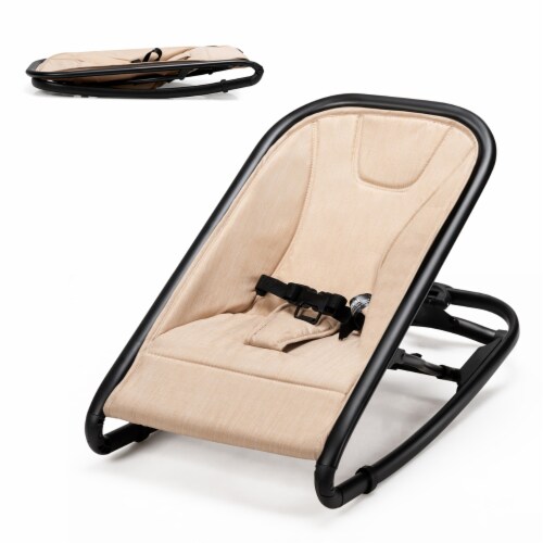 2 in 1 Baby Bouncer Rocker Infant Adjustable Folding Rocking Seat Light Gray Beige Gray