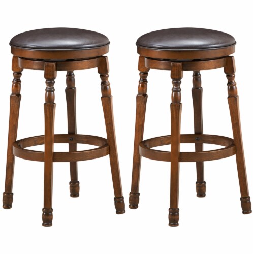Costway Set of 2 29'' Swivel Bar Stool Leather Padded Dining Kitchen Pub Chair Backless Perspective: front