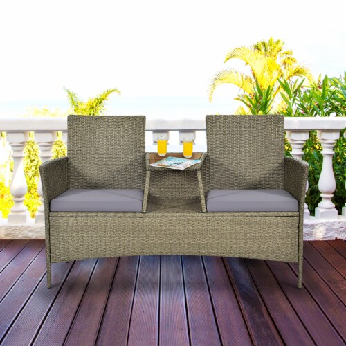 Costway 4PCS Patio Rattan Wicker Furniture Conversation Set Cushioned Sofa  Table