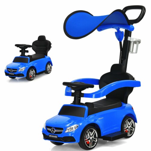Costway 3 in 1 Ride on Push Car Mercedes Benz Toddler Stroller Sliding Car White Blue