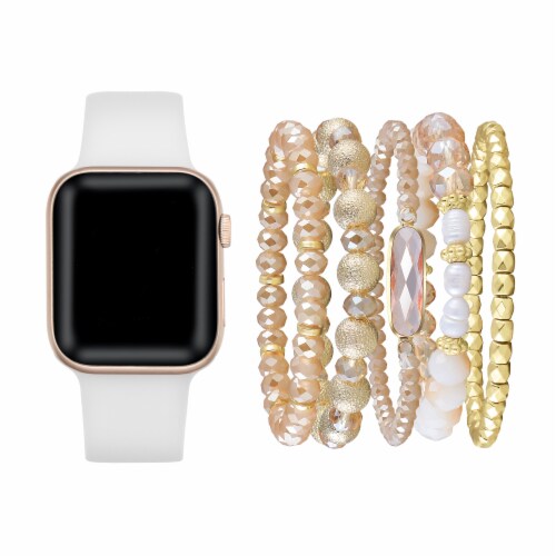 White Silicone Band & Bracelet Bundle for Apple Watch 1,2,3,4,5,6 & SE -  Size 42mm/44mm Perspective: front