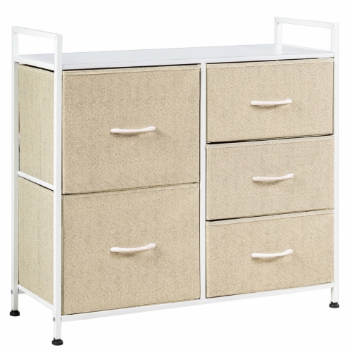 Costway 5 Drawer Dresser Fabric Storage Tower Organizer Unit Sturdy Steel  Frame