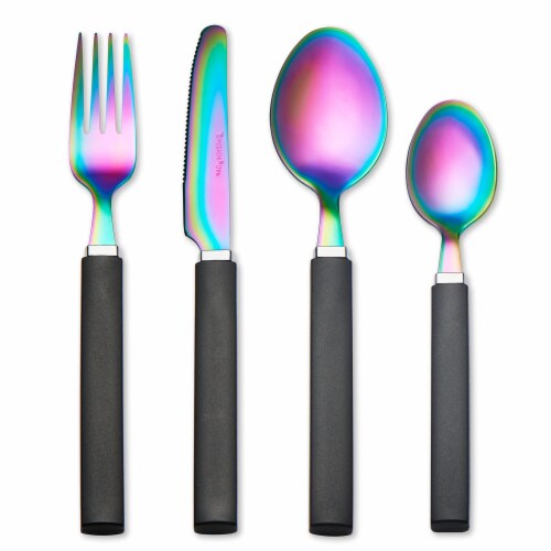 Hampton Forge Tomodachi Flatware Set - Rainbow Titanium Perspective: front
