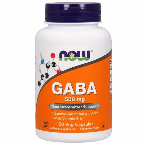 NOW Foods GABA Dietary Supplement Veg Capsules 500mg Perspective: front