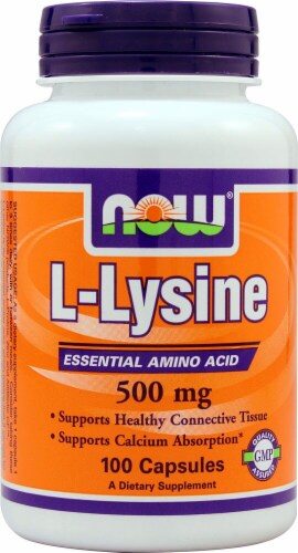 NOW Foods L-Lysine Essential Amino Acid Capsules 500mg Perspective: front