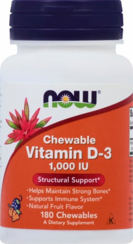 NOW Foods Vitamin D-3 Chewable Natural Fruit Flavor Tablets 1000IU Perspective: front