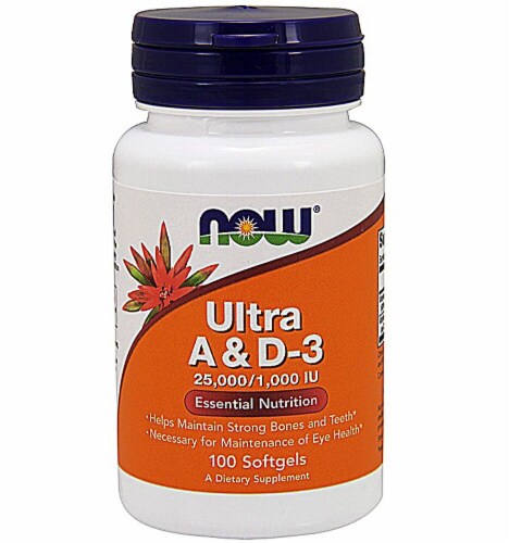 NOW Foods Ultra A & D-3 Dietary Supplement Softgels Perspective: front
