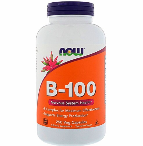 NOW Foods B-100 Veg Capsules Perspective: front