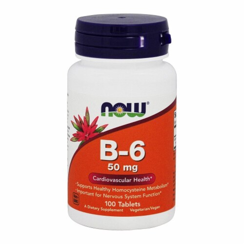 NOW Foods Vitamin B6 50 mg., 100 Tablets Perspective: front