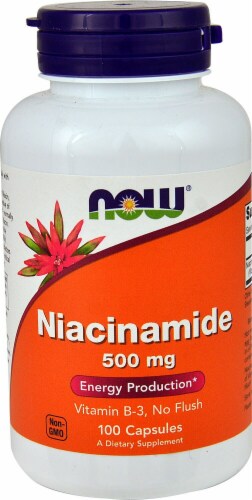 NOW Foods Niacinamide Dietary Supplement Capsules 500mg Perspective: front