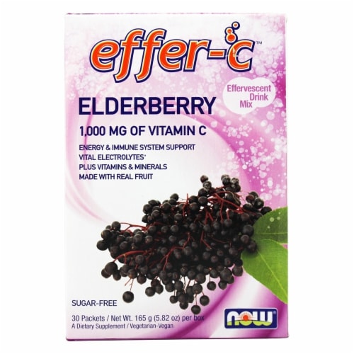 NOW Foods Effer-C Elderberry Effervescent Drink Mix 1000mg Perspective: front