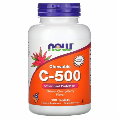 NOW Foods Chewable C-500 Natural Cherry-Berry Tablets Perspective: front