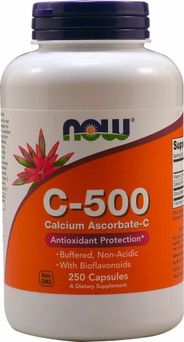 NOW Foods C-500 Calcium Ascorbate-C Dietary Supplement Capsules Perspective: front