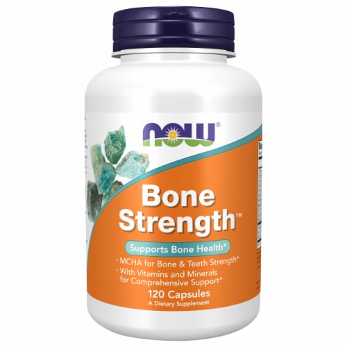 NOW Foods Bone Strength Dietary Supplement Capsules Perspective: front