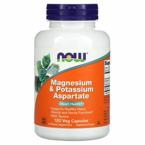 NOW Magnesium & Potassium Aspartate Veg Capsules Perspective: front
