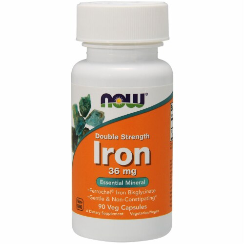 NOW® Double Strength Iron Essential Mineral 36 mg Vegan Capsules Perspective: front