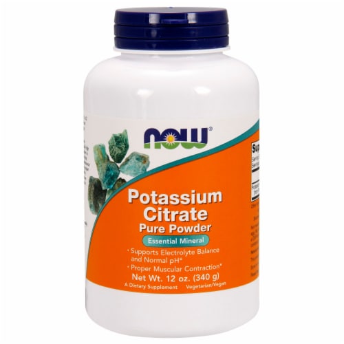 NOW Foods Potassium Citrate Essential Mineral Dietary Supplement Pure Powder Perspective: front