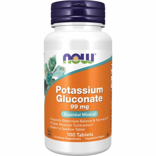 NOW Potassium Gluconate Tablets 99mg Perspective: front