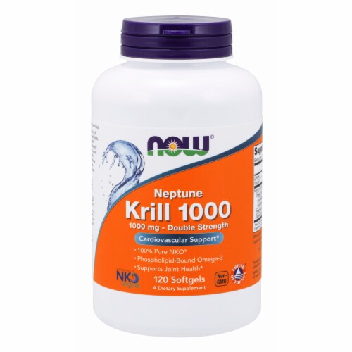 NOW Foods Neptune Krill 1000 Double Strength Cardiovascular Support Softgels 1000mg Perspective: front