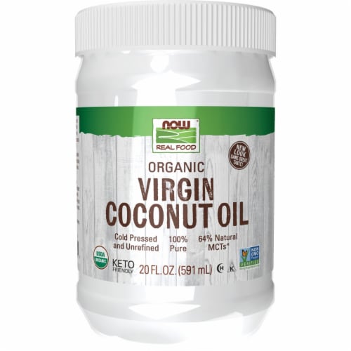 NOW Foods Organic Virgin Coconut Oil 20 fl oz Solid Oil Perspective: front